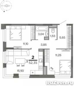 Квартира 52.35 кв.м, этаж 10/26 фото 1