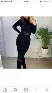 Платье новое чёрное м 46 вязаное футляр по фигуре миди шерст фото