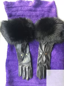 Перчатки новые versace италия кожа черные мех лиса песец дво фото