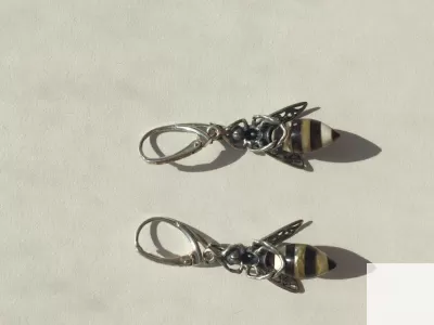Серьги пчела бижутерия украшение металл под золото камни нат фото 5